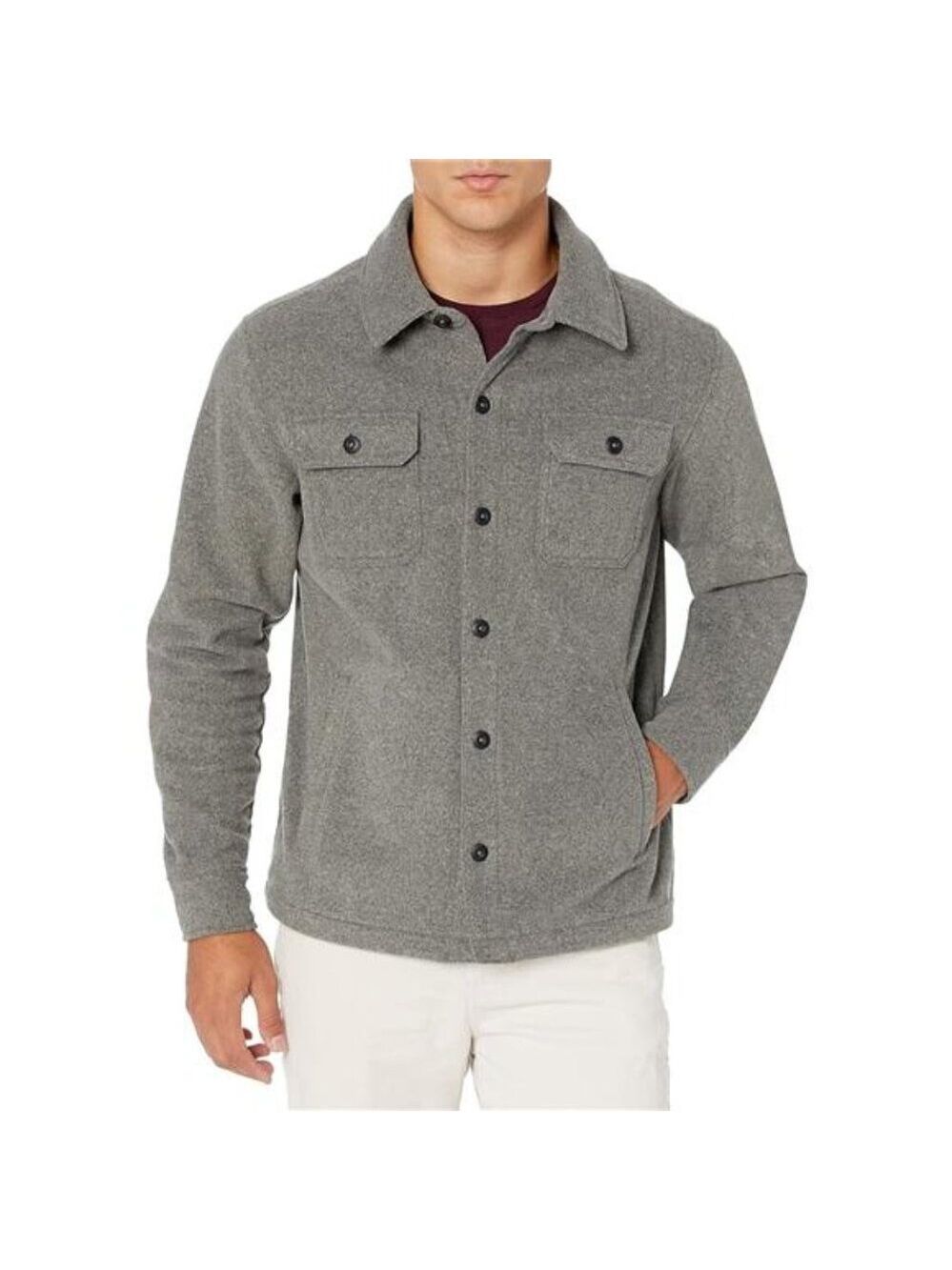 Mens Polar Fleece Shirt Jacket Long Sleeve Warm Winter Button Up Outdoor Coat